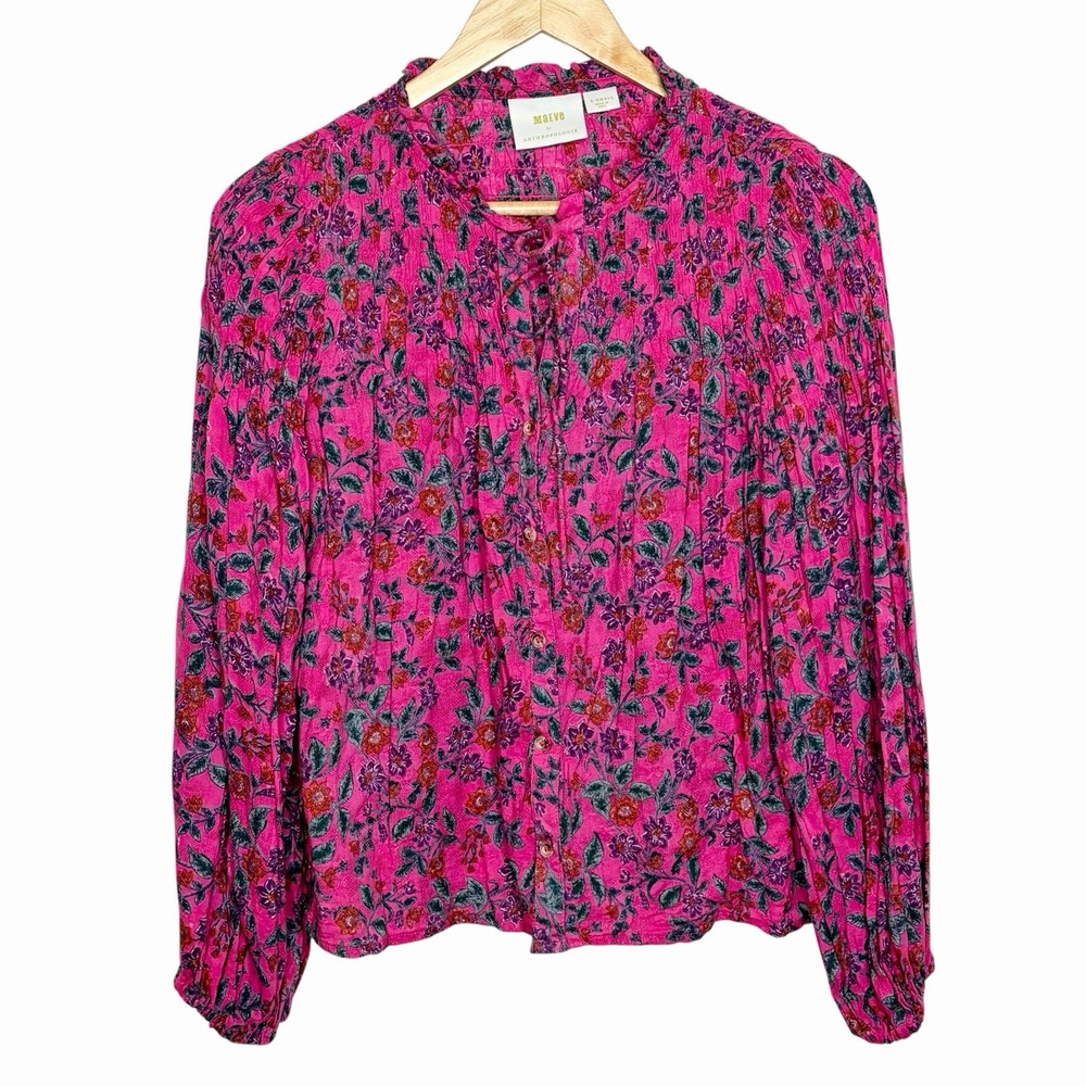 Maeve Floral Top Pink Womens XS Anthropologie Boho Peasant Blouse Colorful